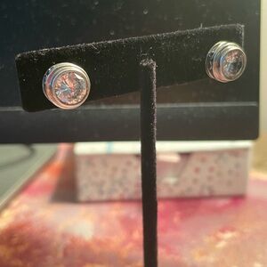 Silver Stud Earrings with Clear Gemstones